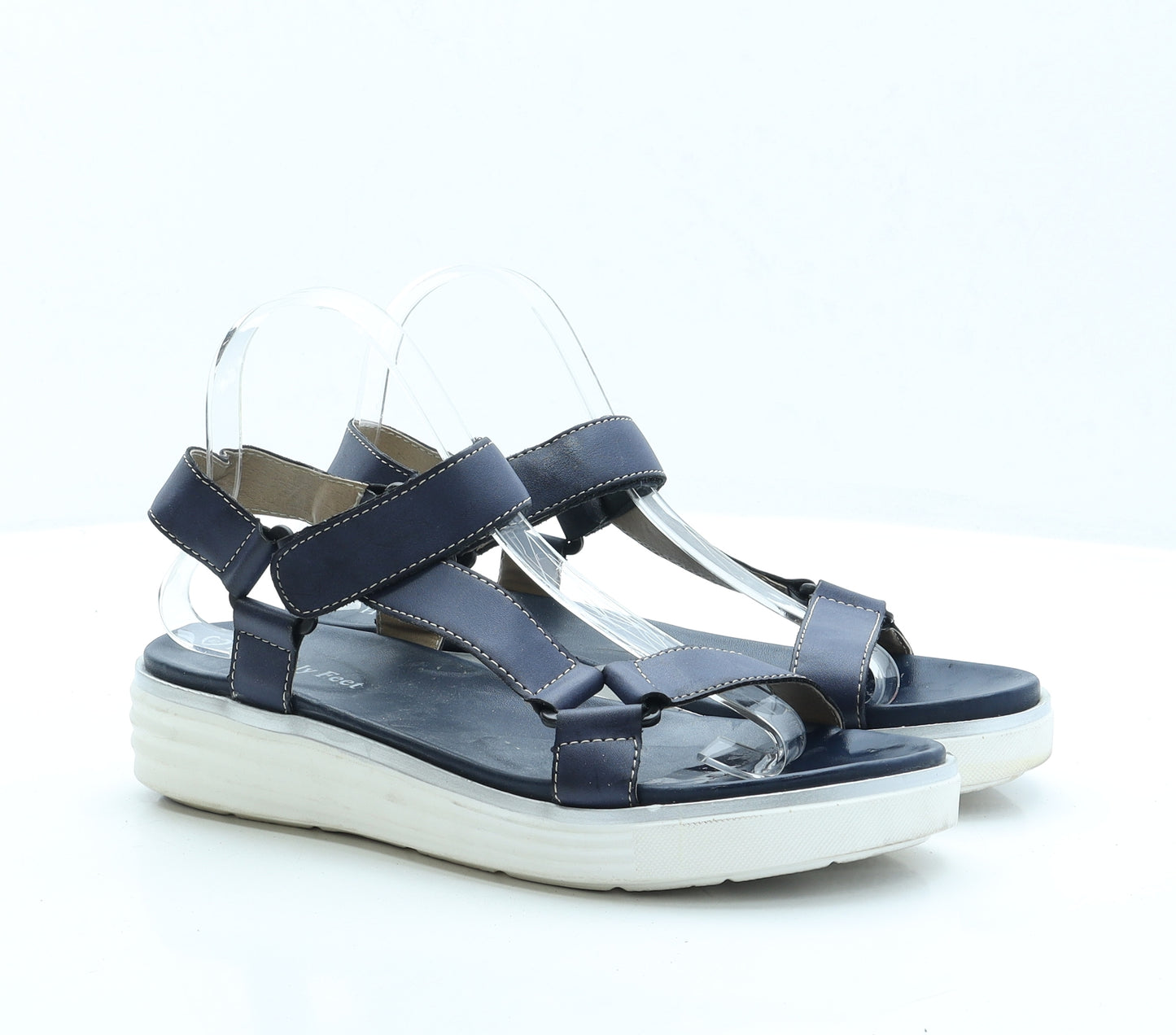 Heavenly Feet Womens Blue Faux Leather Strappy Sandal UK 7 EUR 40