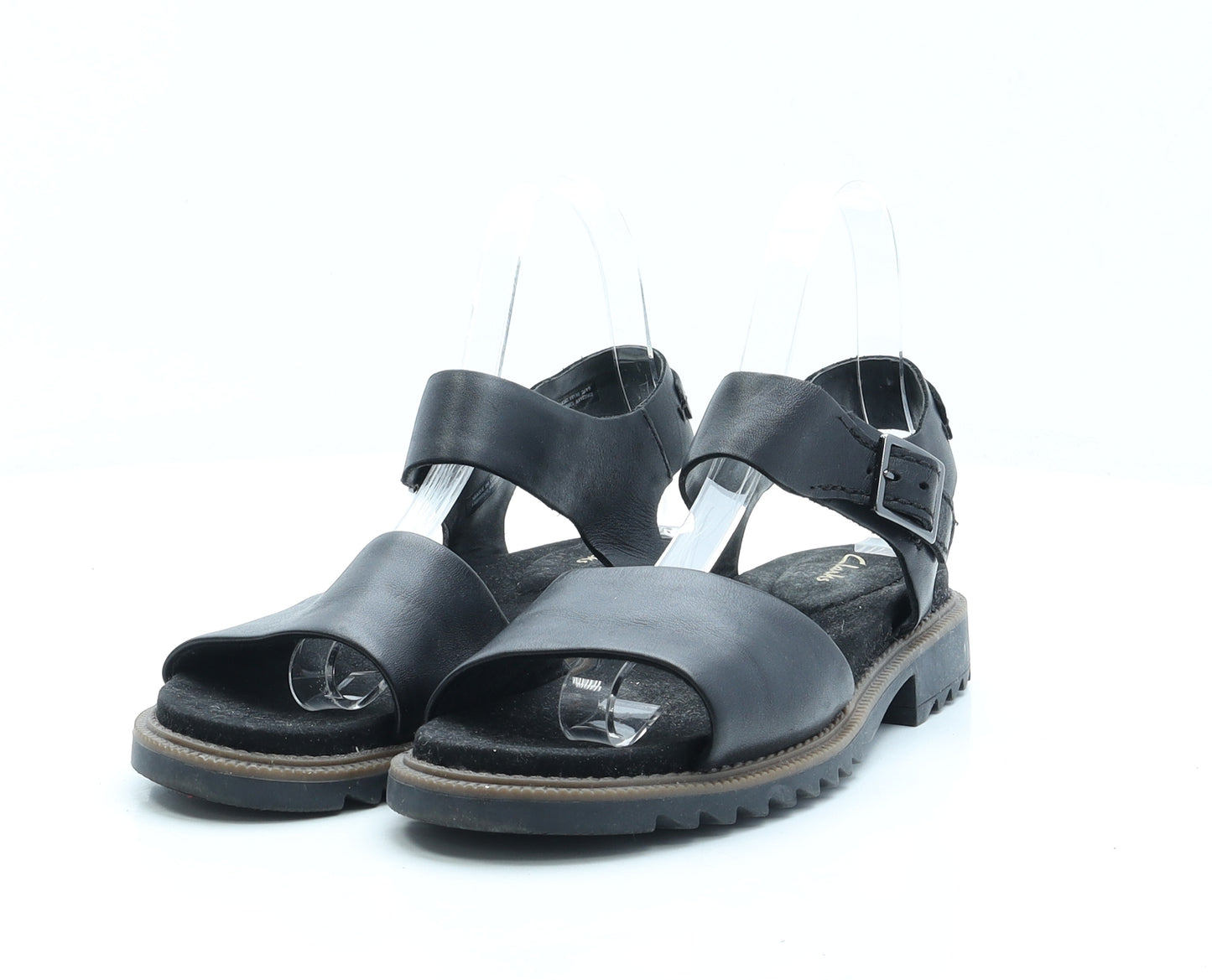 Clarks Womens Black Faux Leather Strappy Sandal UK 4