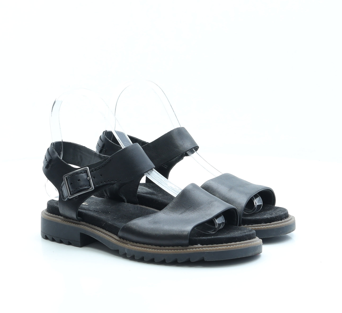 Clarks Womens Black Faux Leather Strappy Sandal UK 4