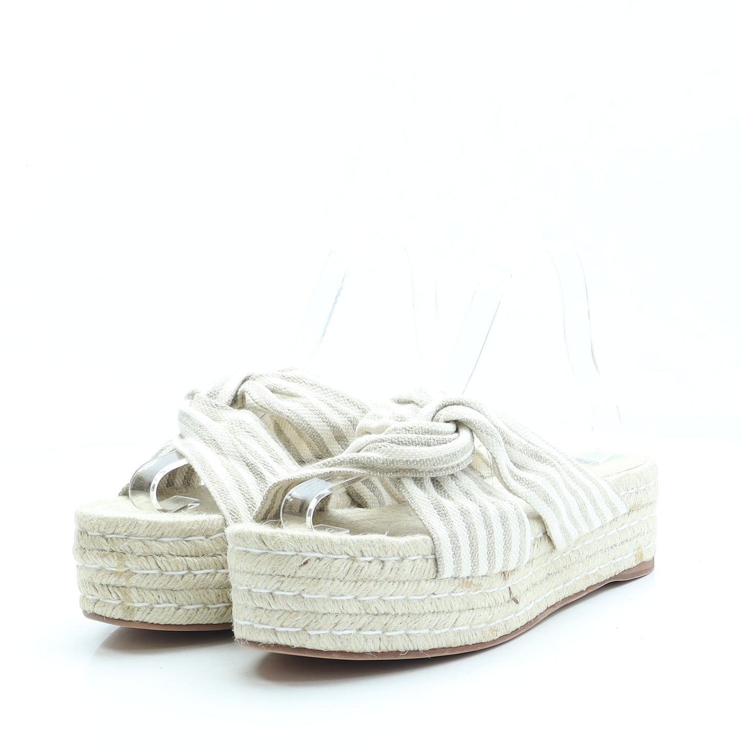 Bershka Womens Beige Striped Polyester Espadrille Sandal UK 7