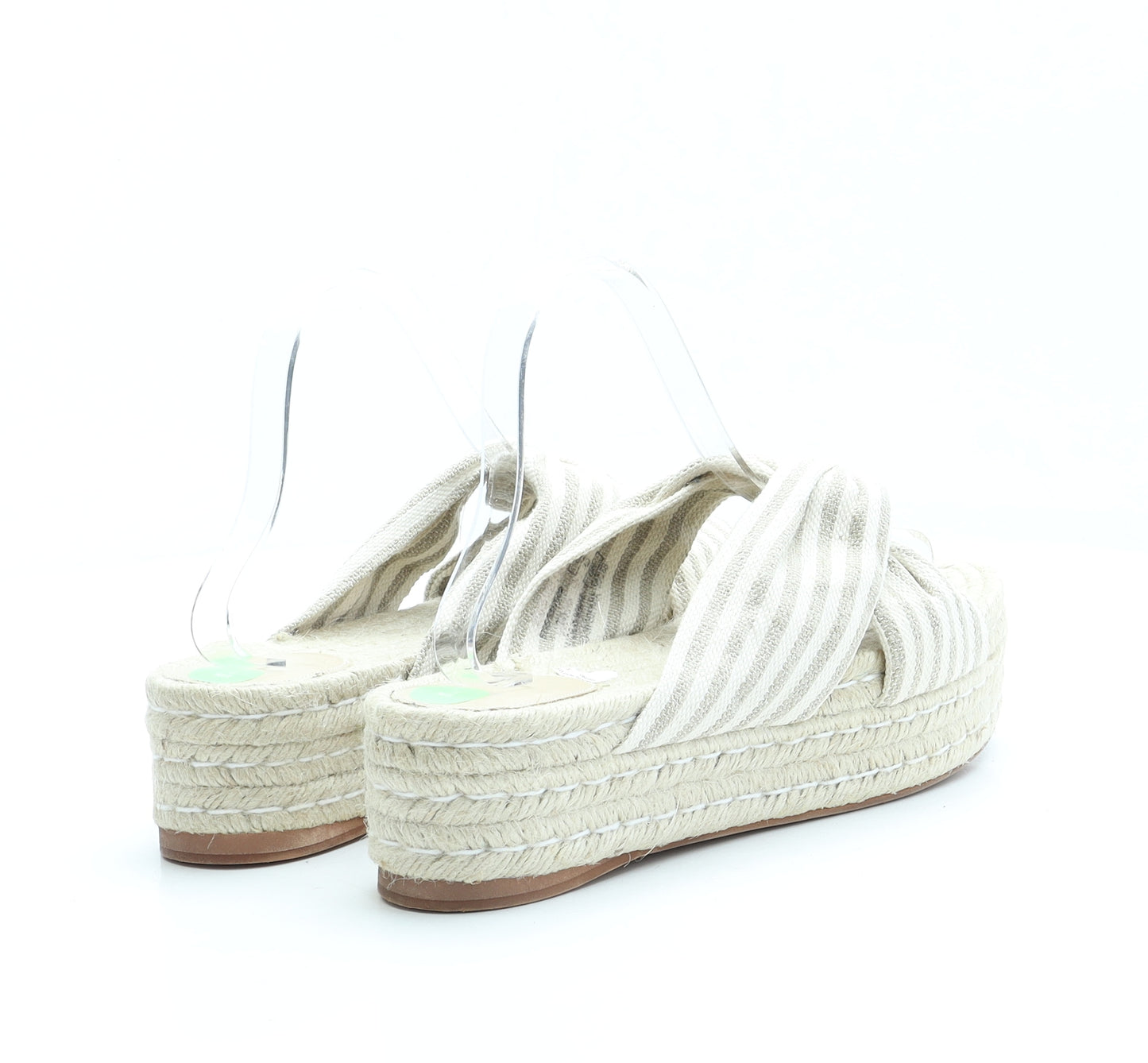 Bershka Womens Beige Striped Polyester Espadrille Sandal UK 7