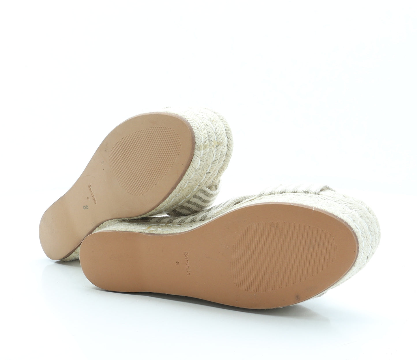Bershka Womens Beige Striped Polyester Espadrille Sandal UK 7