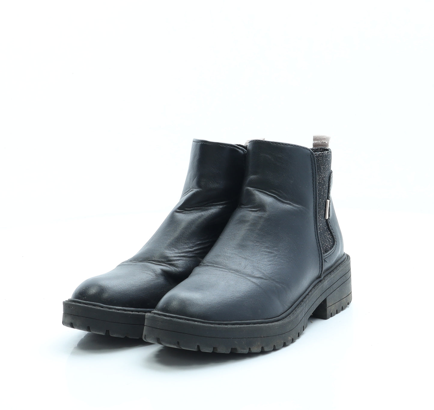 F&F Girls Black Faux Leather Chelsea Boot UK 1 EUR 33