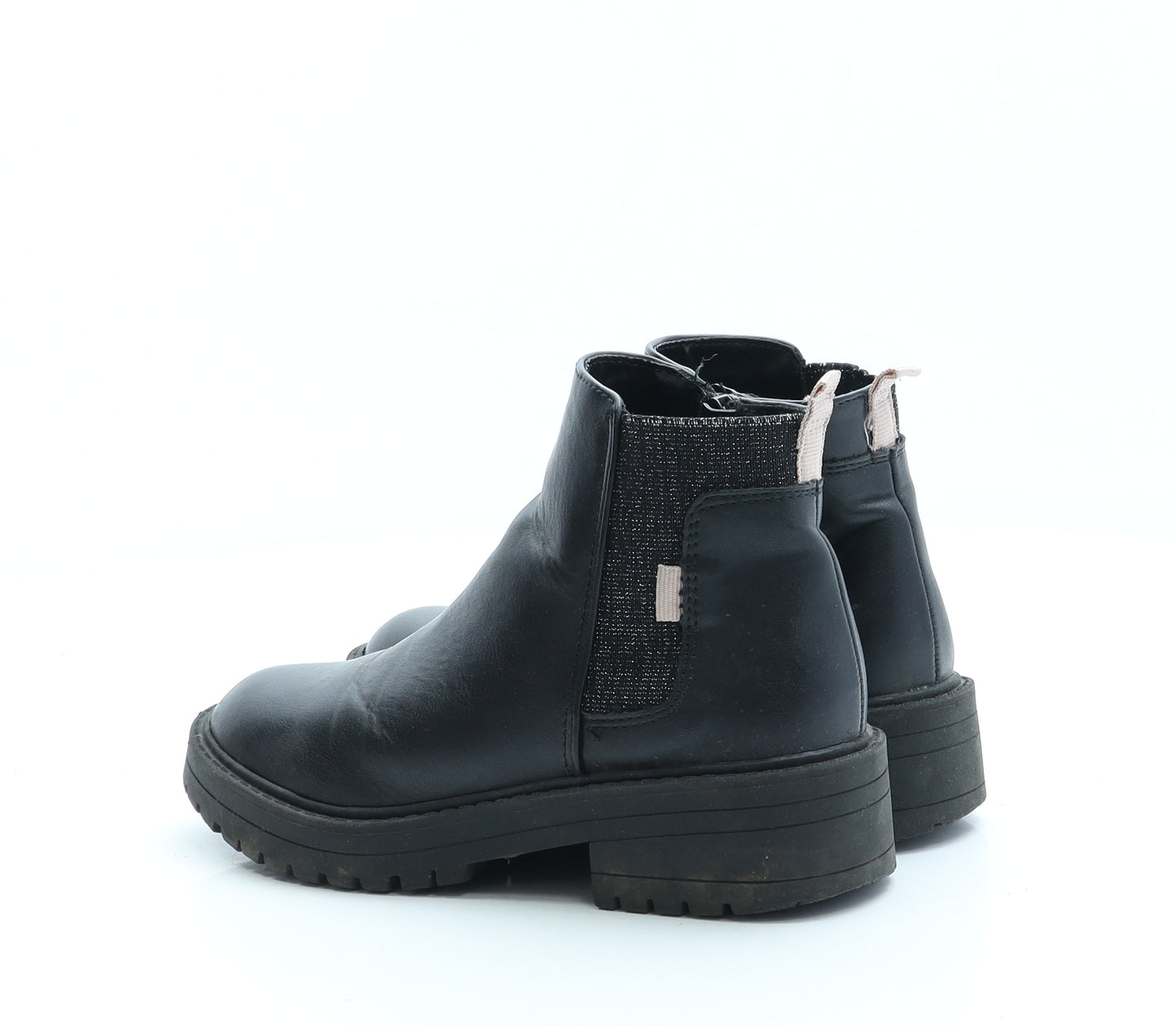 F&F Girls Black Faux Leather Chelsea Boot UK 1 EUR 33