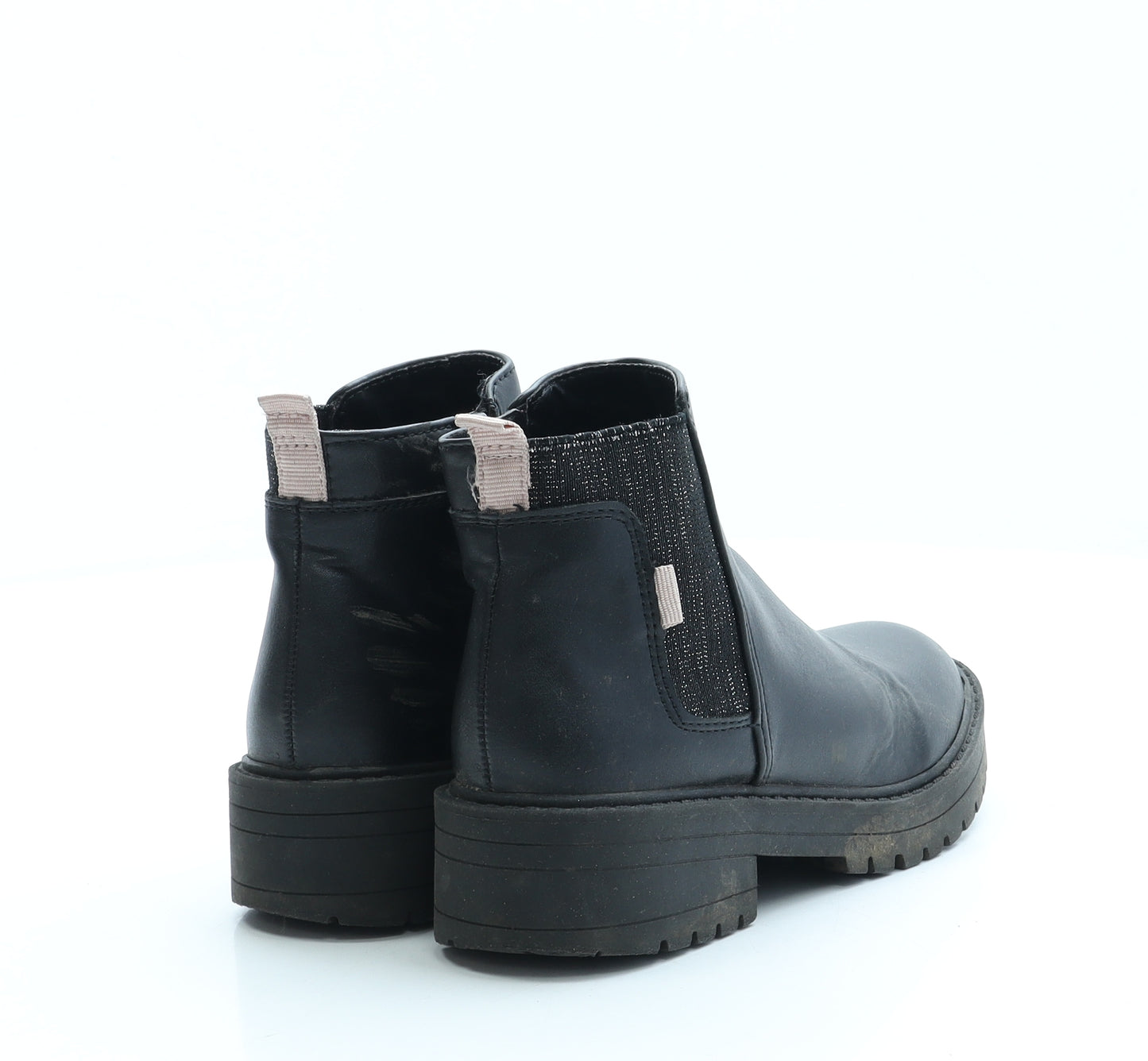 F&F Girls Black Faux Leather Chelsea Boot UK 1 EUR 33