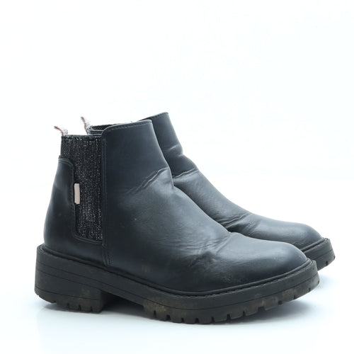 F&F Girls Black Faux Leather Chelsea Boot UK 1 EUR 33