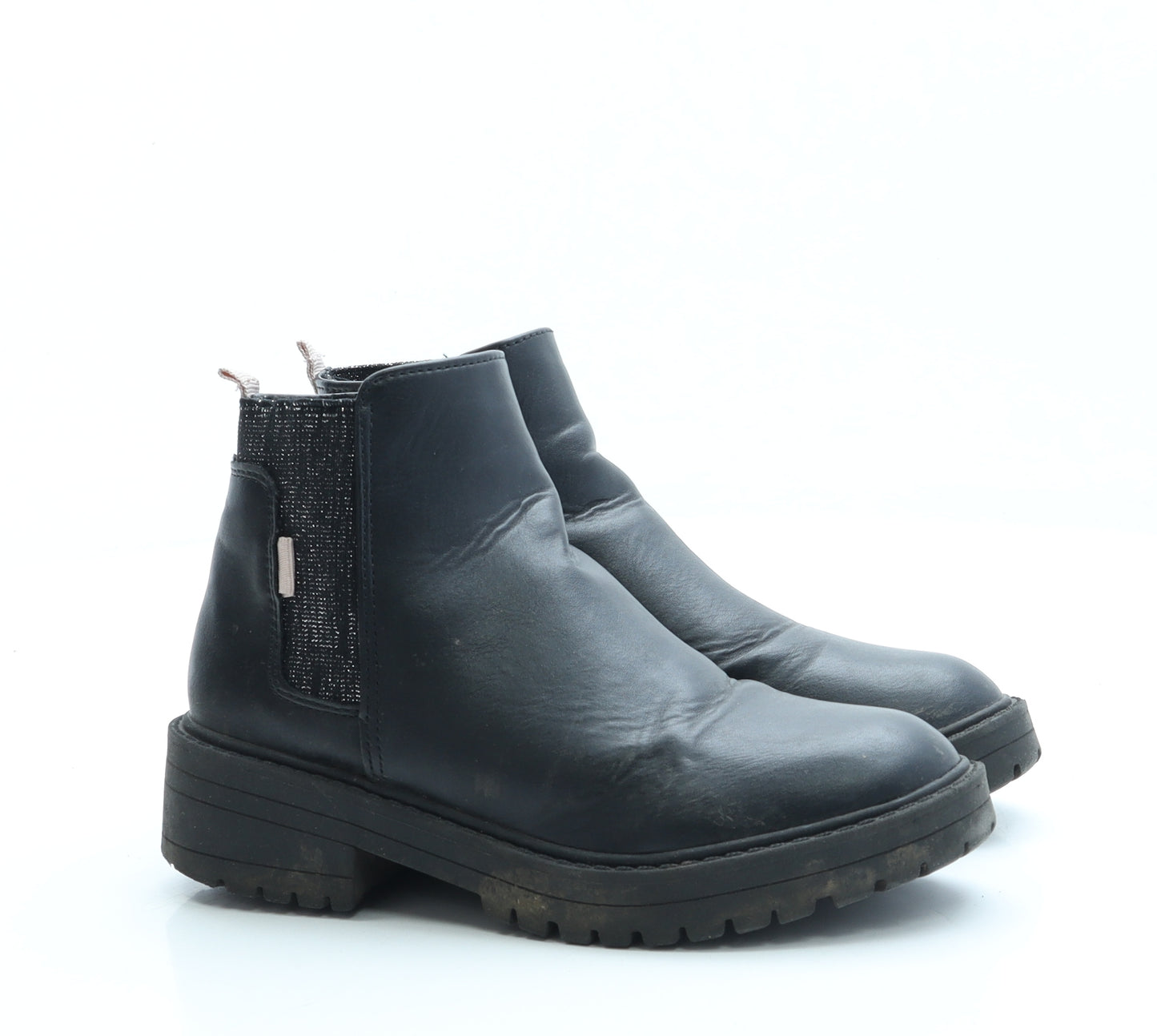 F&F Girls Black Faux Leather Chelsea Boot UK 1 EUR 33