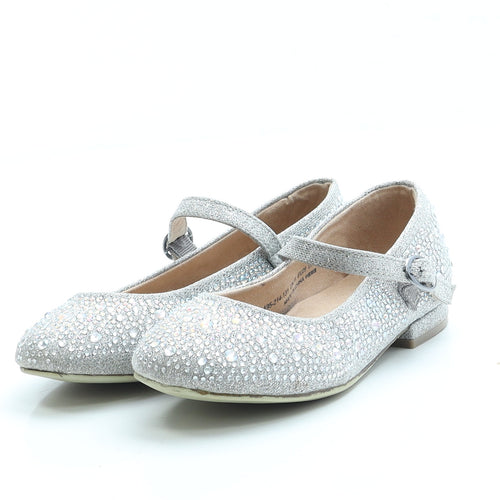 Preworn Girls Silver Polyester Strappy Flat UK 11