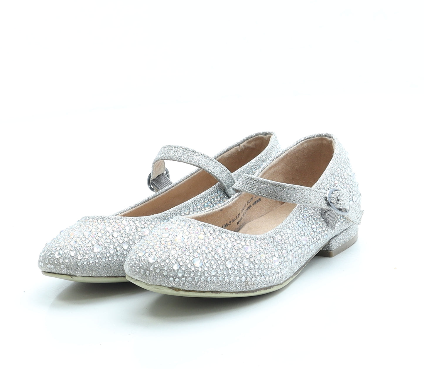 Preworn Girls Silver Polyester Strappy Flat UK 11