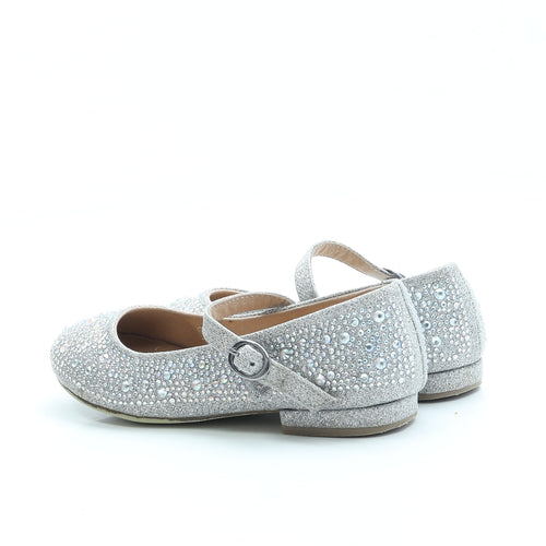 Preworn Girls Silver Polyester Strappy Flat UK 11