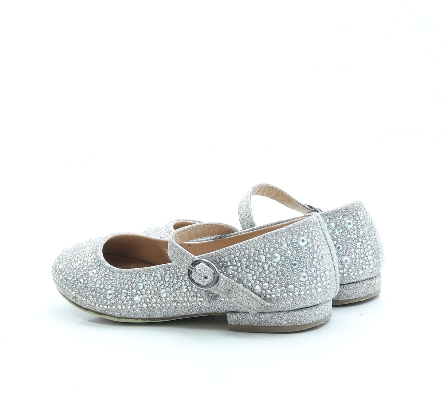 Preworn Girls Silver Polyester Strappy Flat UK 11