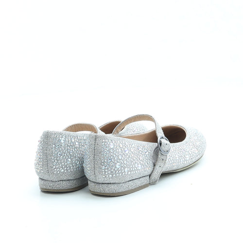 Preworn Girls Silver Polyester Strappy Flat UK 11