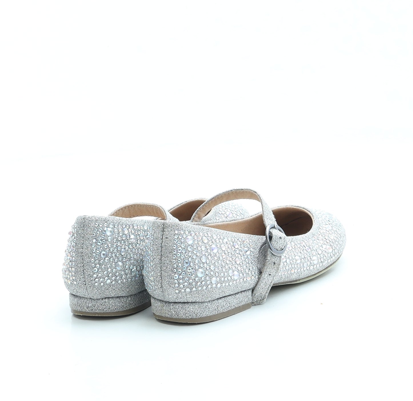 Preworn Girls Silver Polyester Strappy Flat UK 11