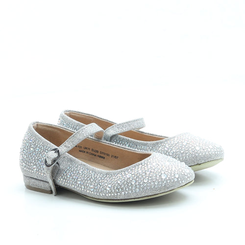 Preworn Girls Silver Polyester Strappy Flat UK 11