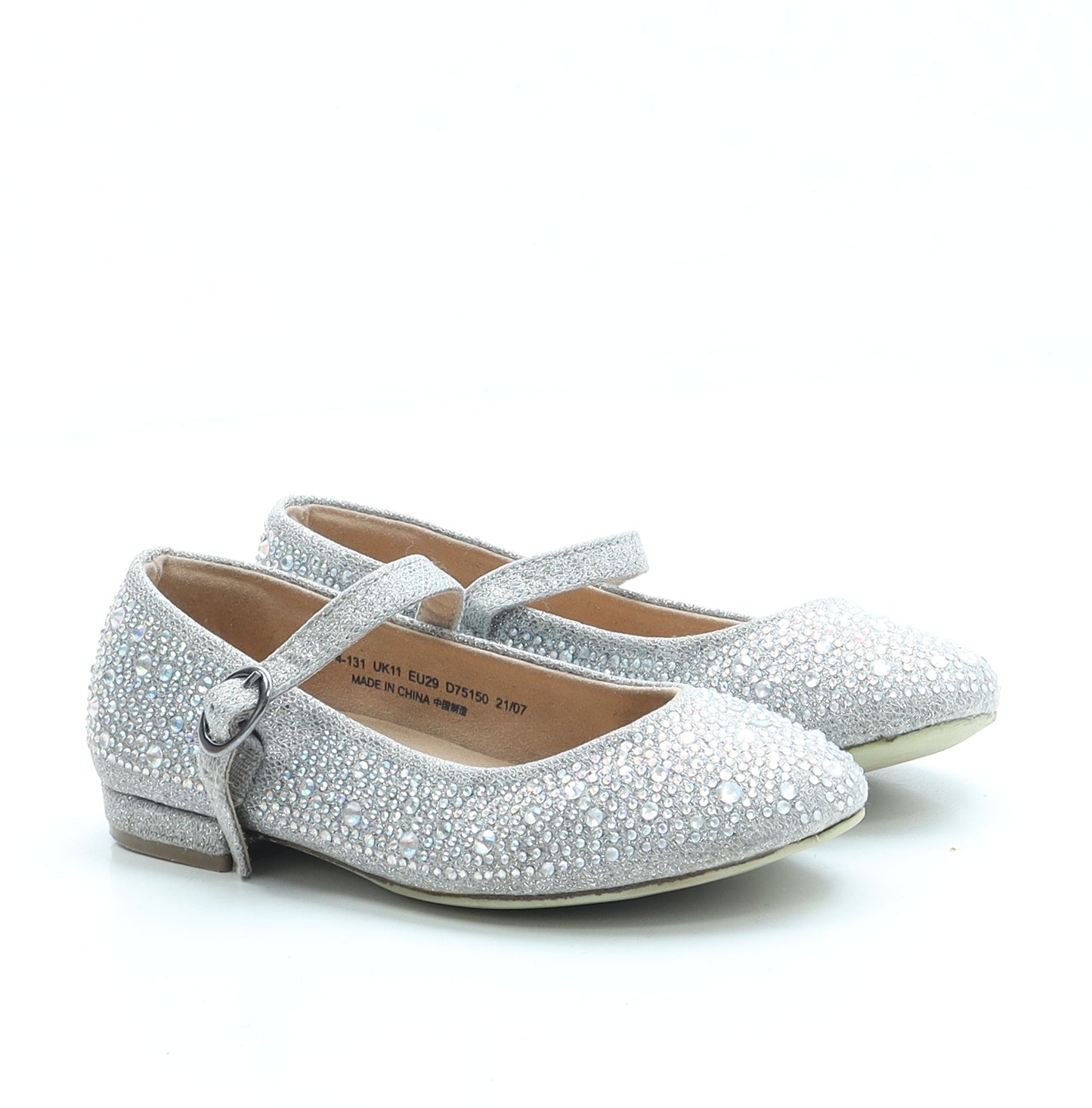 Preworn Girls Silver Polyester Strappy Flat UK 11