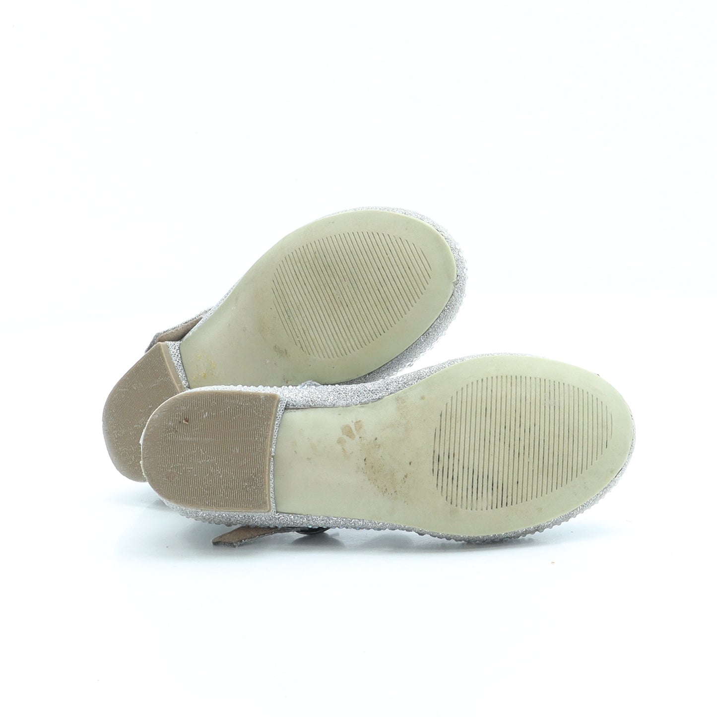 Preworn Girls Silver Polyester Strappy Flat UK 11