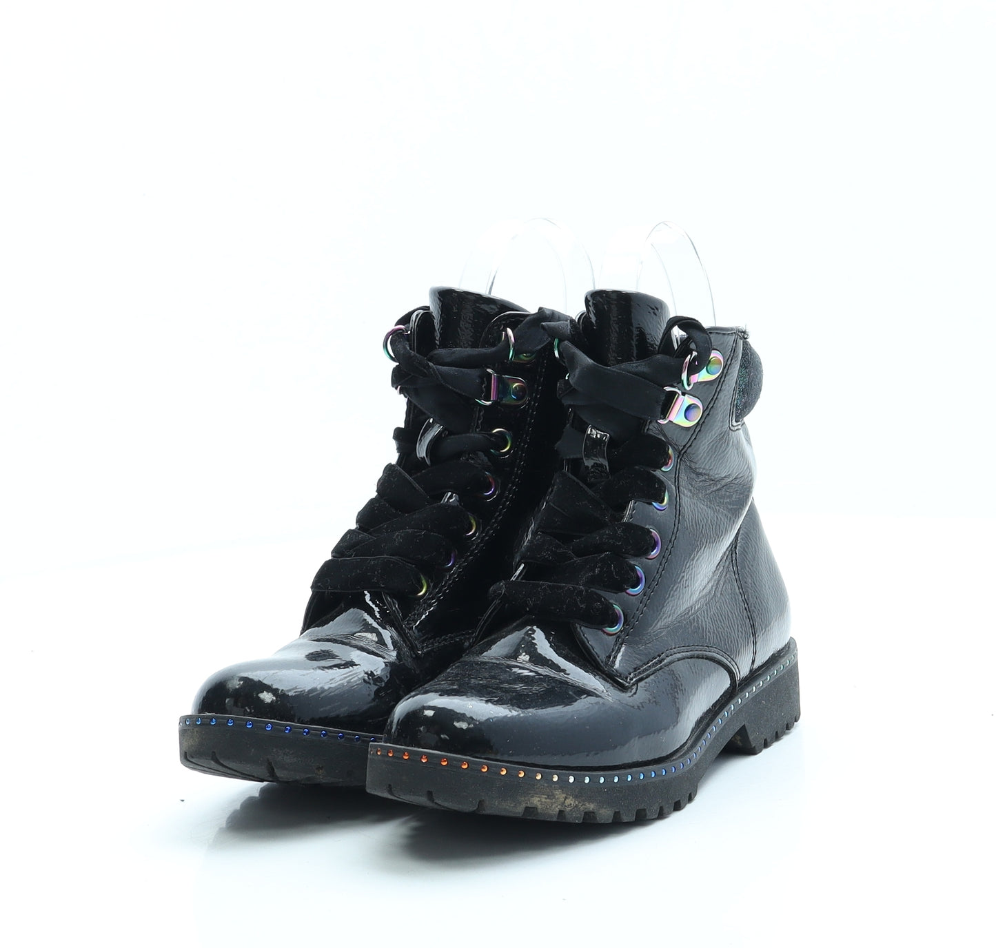 F&F Girls Black Faux Leather Combat Boot UK 13