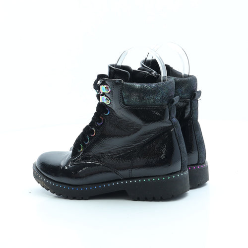 F&F Girls Black Faux Leather Combat Boot UK 13