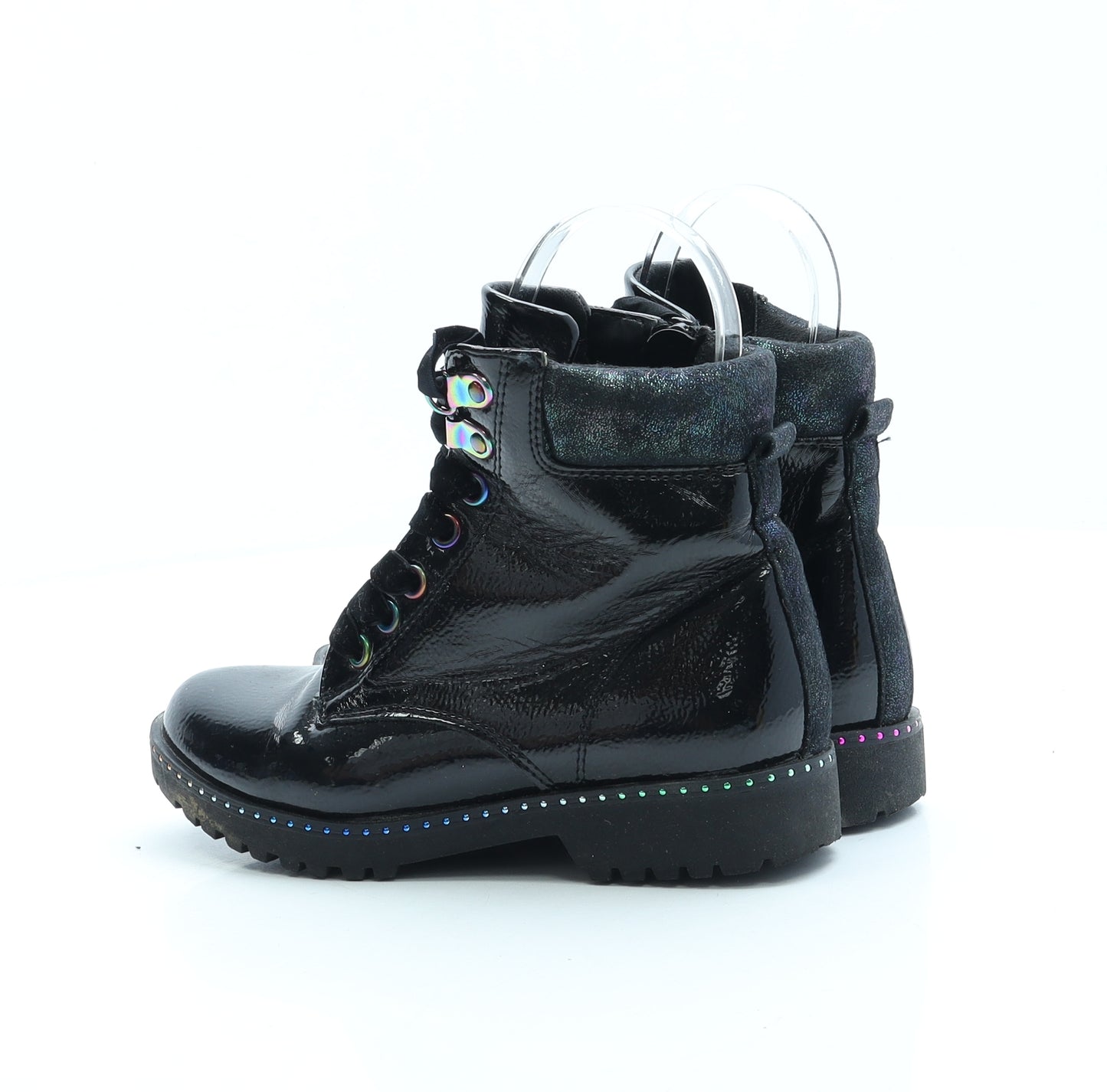 F&F Girls Black Faux Leather Combat Boot UK 13
