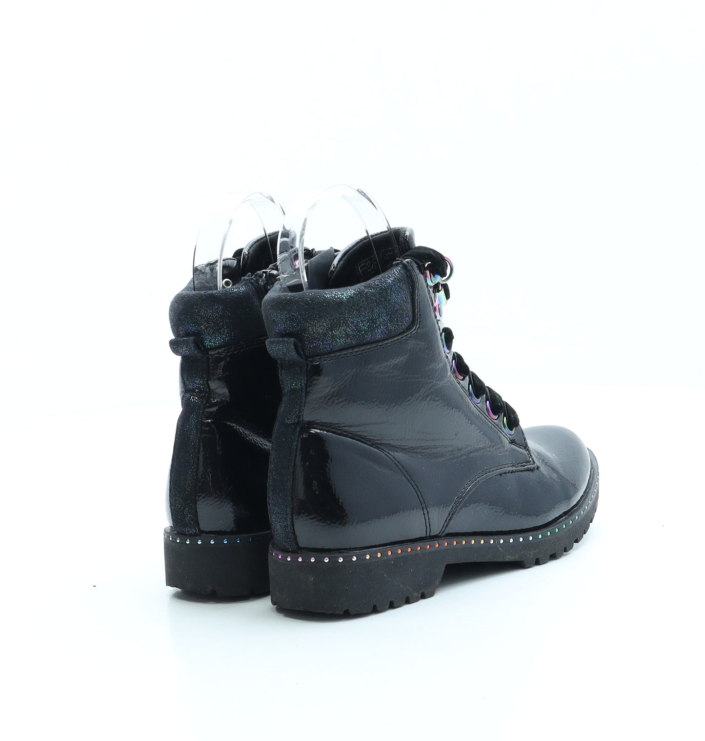 F&F Girls Black Faux Leather Combat Boot UK 13