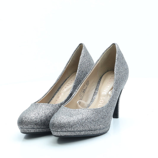 F&F Womens Grey Polyester Court Heel UK 4 EUR 37