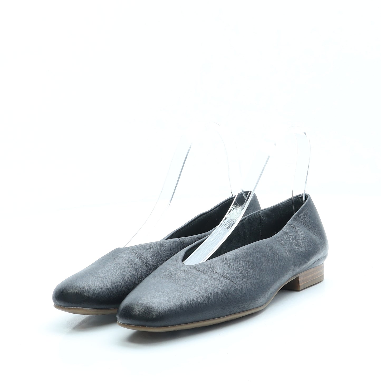 Marks and Spencer Womens Black Leather Slip On Flat UK 3.5