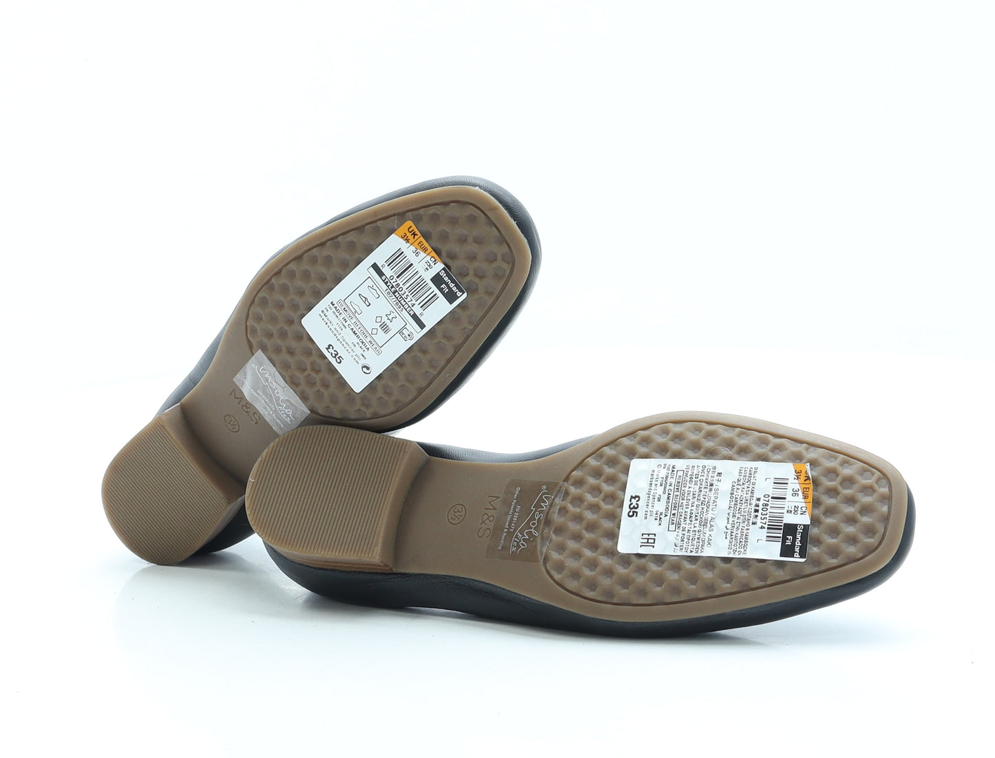 Marks and Spencer Womens Black Leather Slip On Flat UK 3.5