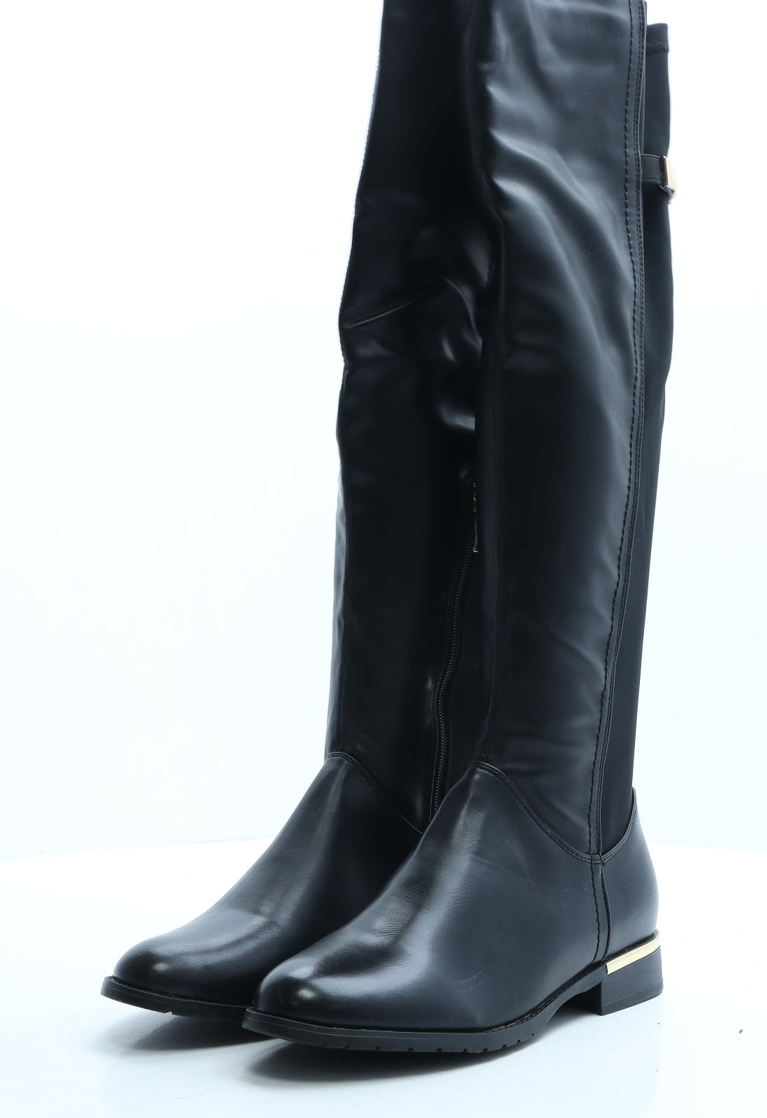 Preworn Womens Black Faux Leather Slip On Boot UK 5 EUR 38