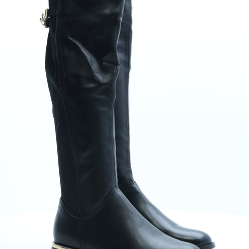 Preworn Womens Black Faux Leather Slip On Boot UK 5 EUR 38