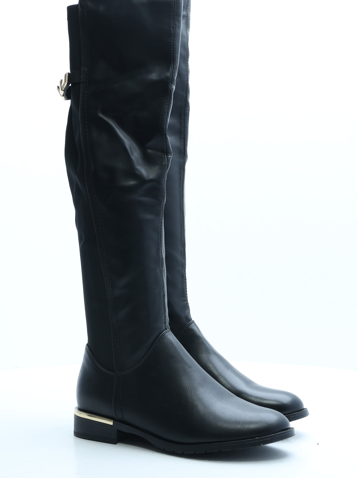 Preworn Womens Black Faux Leather Slip On Boot UK 5 EUR 38