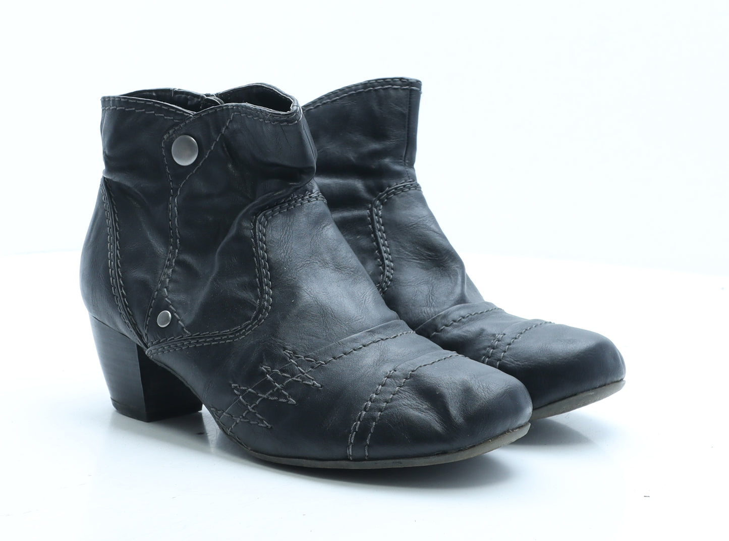 Preworn Womens Black Faux Leather Bootie Boot UK 5 EUR 38