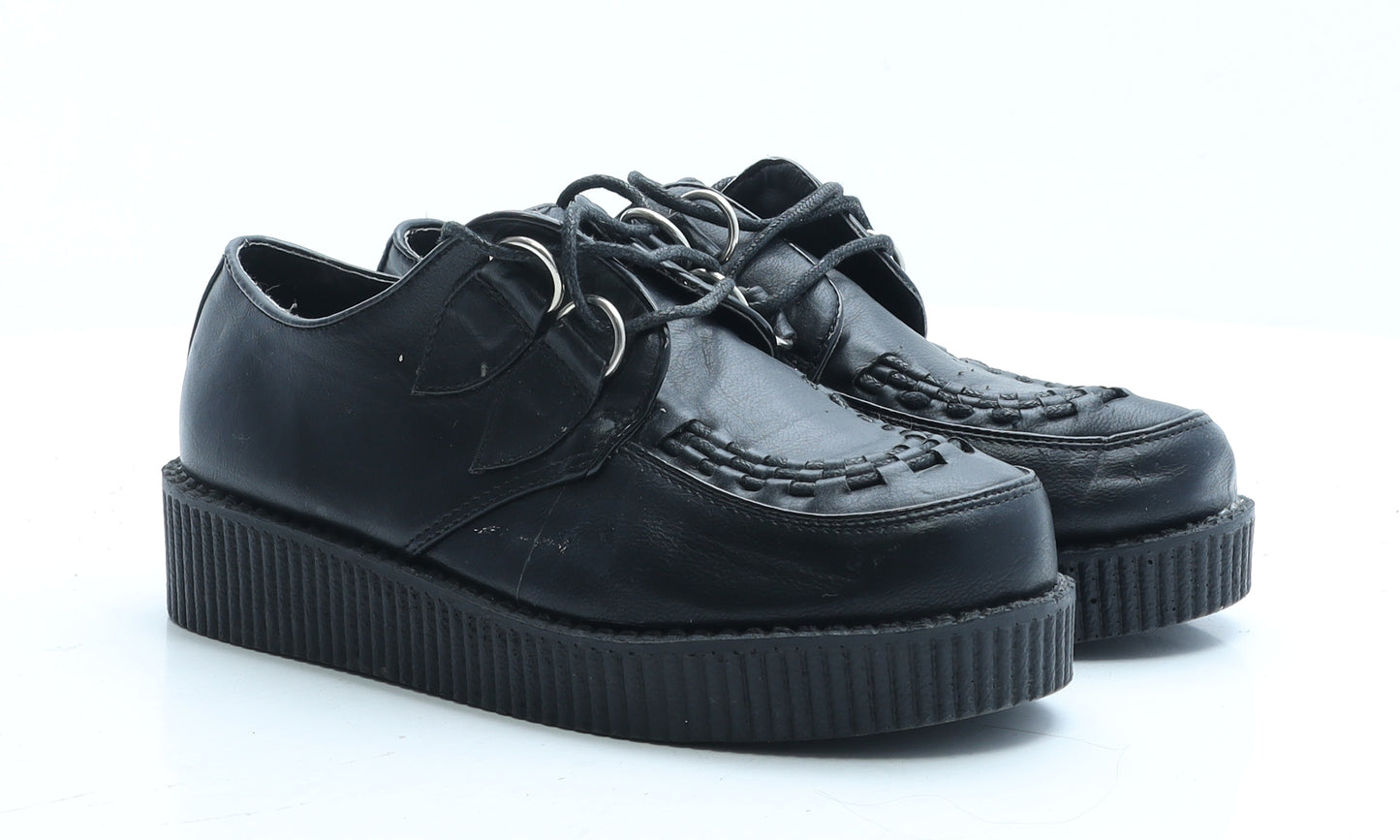 Spot On Womens Black Faux Leather Boat Shoe Flat UK 5 EUR 38