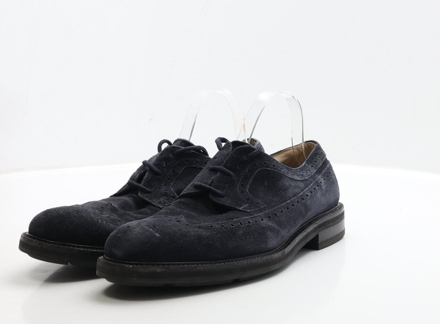 Ermenegildo Zegna Mens Blue Faux Suede Brogue Dress UK 10.5