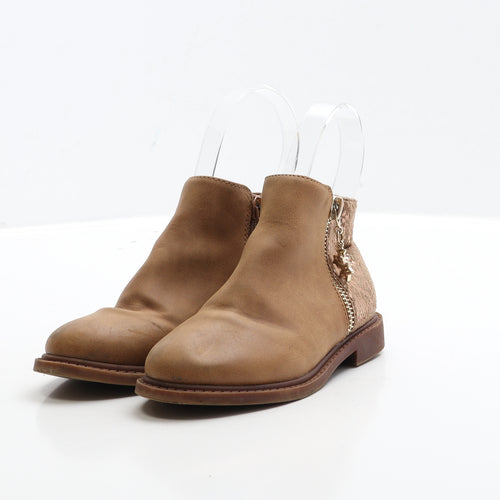 Primark Girls Brown Geometric Faux Leather Bootie Boot UK 9 EUR 27