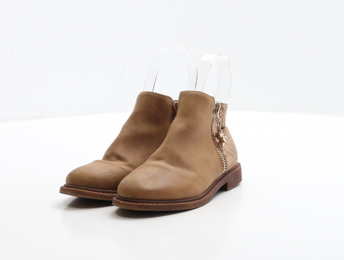 Primark Girls Brown Geometric Faux Leather Bootie Boot UK 9 EUR 27