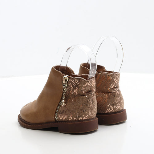 Primark Girls Brown Geometric Faux Leather Bootie Boot UK 9 EUR 27