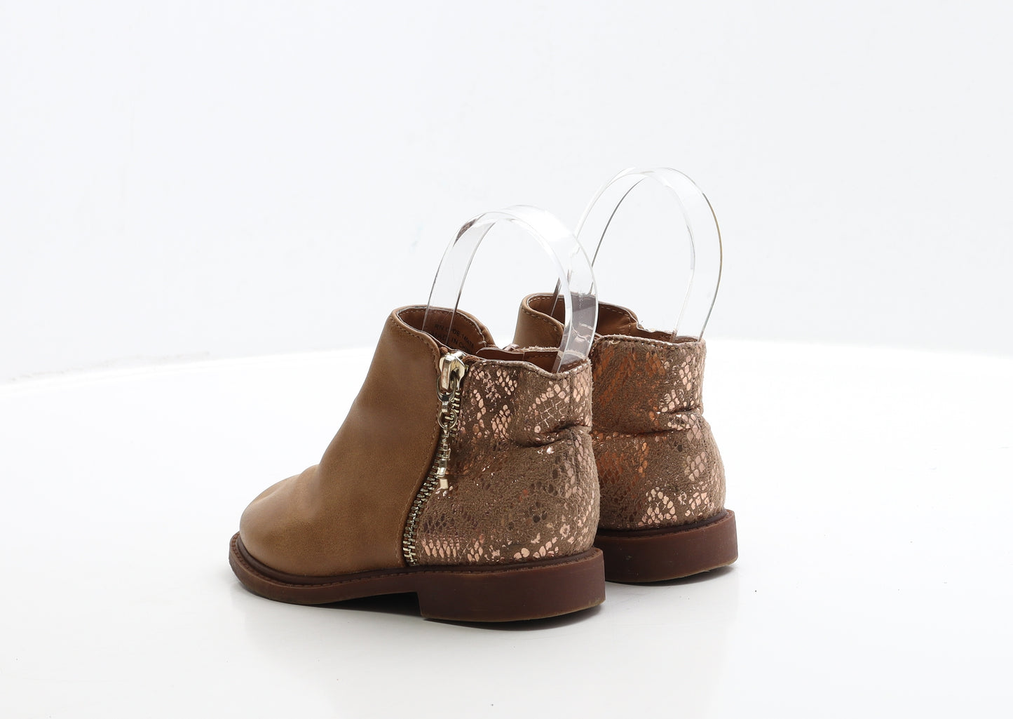 Primark Girls Brown Geometric Faux Leather Bootie Boot UK 9 EUR 27