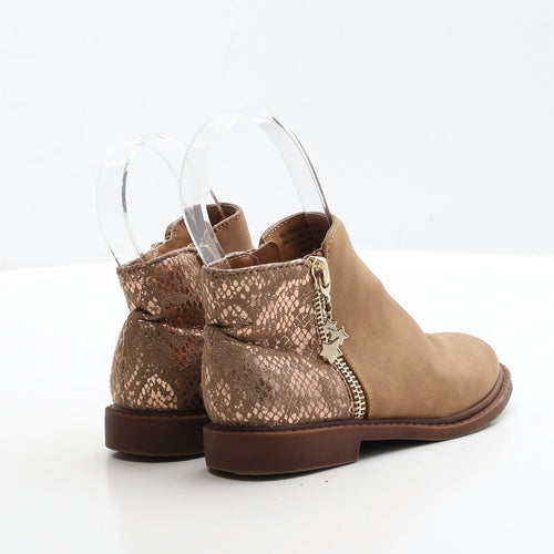 Primark Girls Brown Geometric Faux Leather Bootie Boot UK 9 EUR 27