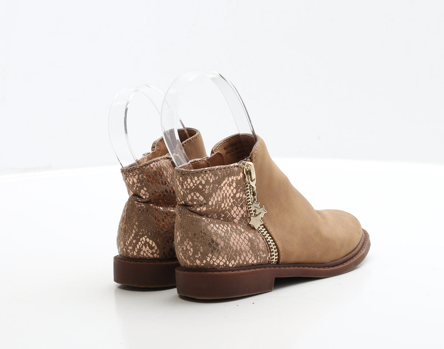 Primark Girls Brown Geometric Faux Leather Bootie Boot UK 9 EUR 27