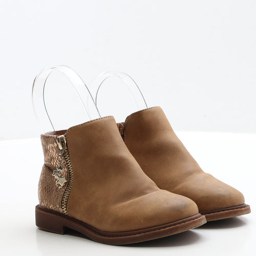 Primark Girls Brown Geometric Faux Leather Bootie Boot UK 9 EUR 27