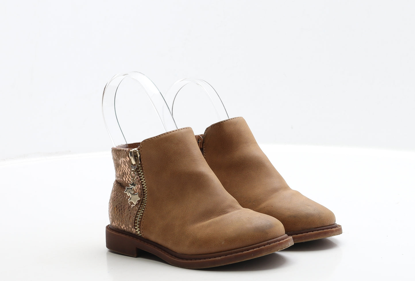 Primark Girls Brown Geometric Faux Leather Bootie Boot UK 9 EUR 27