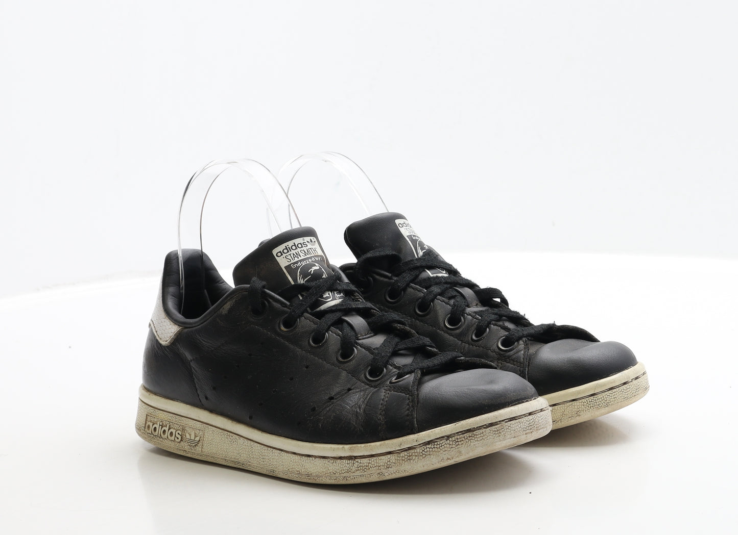 adidas Boys Black Polyester Trainer UK 4 EUR 36.5 - Stan Smith