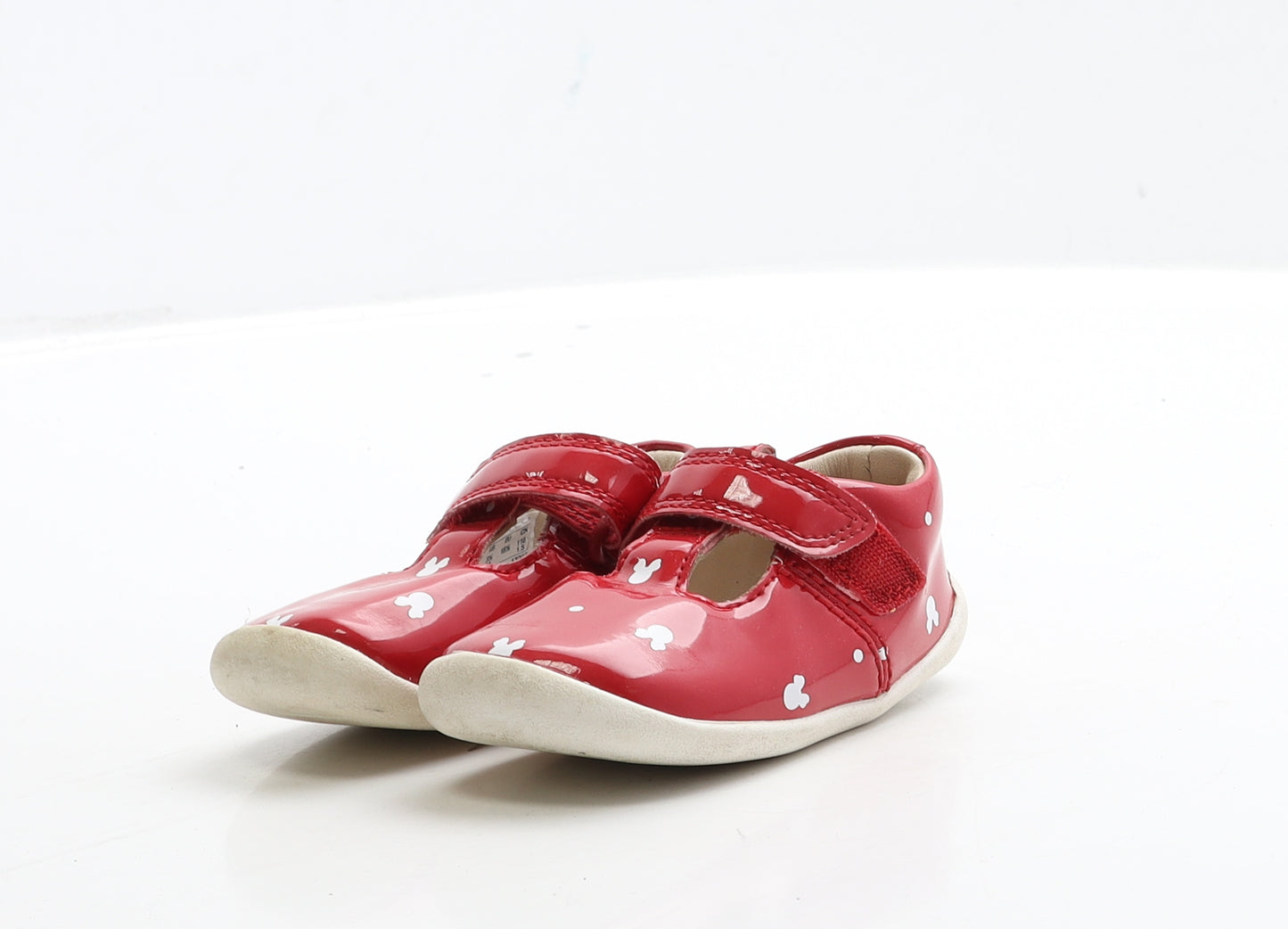Clarks Girls Red Leather Flat Casual UK 3 - Mickey Mouse