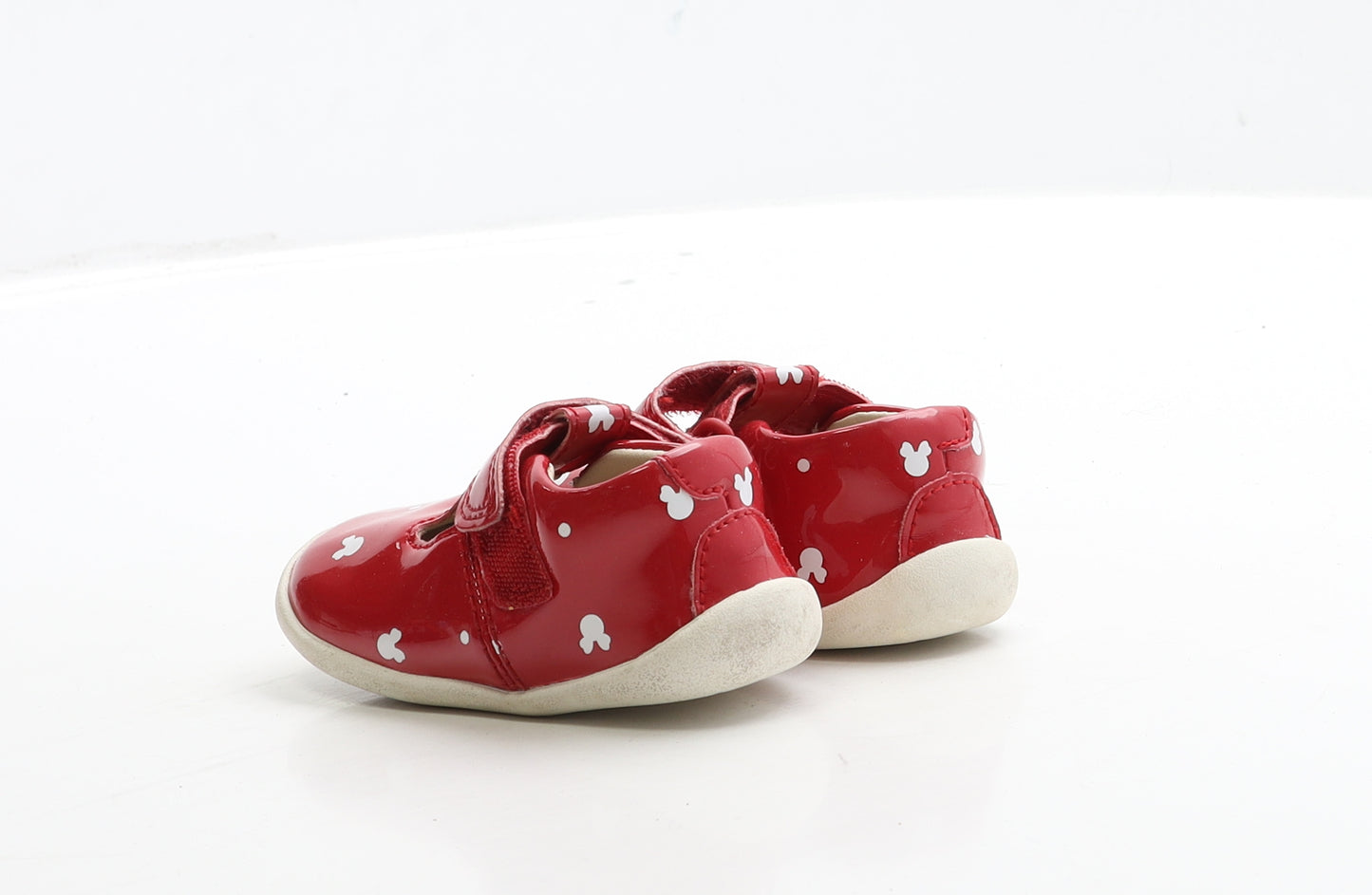 Clarks Girls Red Leather Flat Casual UK 3 - Mickey Mouse