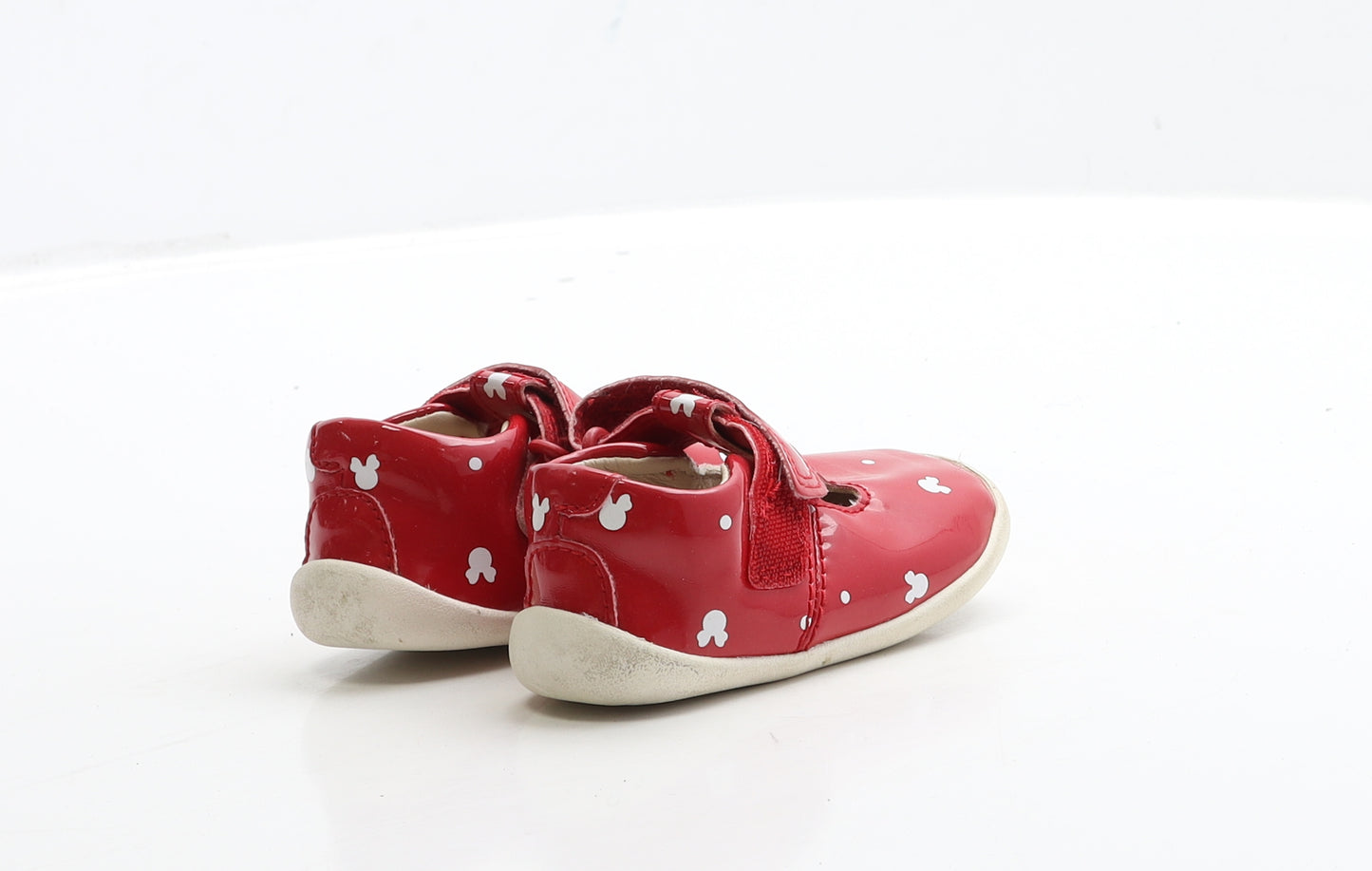 Clarks Girls Red Leather Flat Casual UK 3 - Mickey Mouse