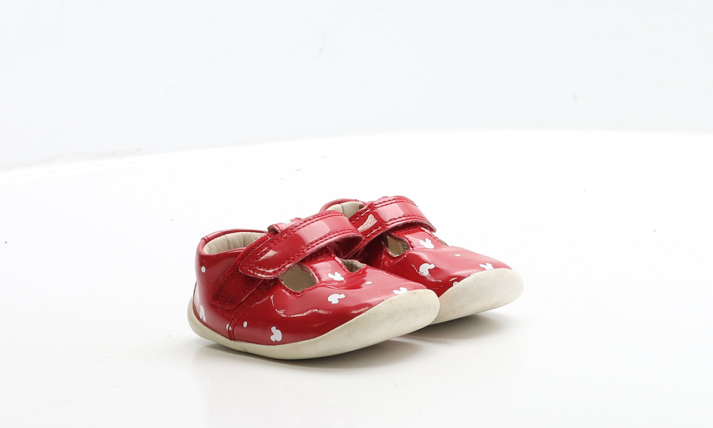 Clarks Girls Red Leather Flat Casual UK 3 - Mickey Mouse