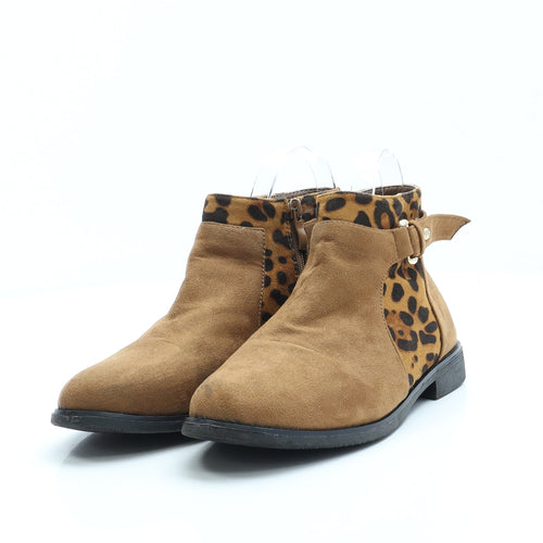 Preworn Womens Brown Animal Print Faux Suede Chelsea Boot UK 5 EUR 38