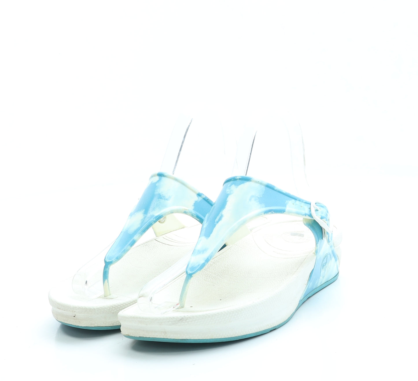 FitFlop Womens Blue Geometric Rubber Thong Sandal UK 4 - Cloud print