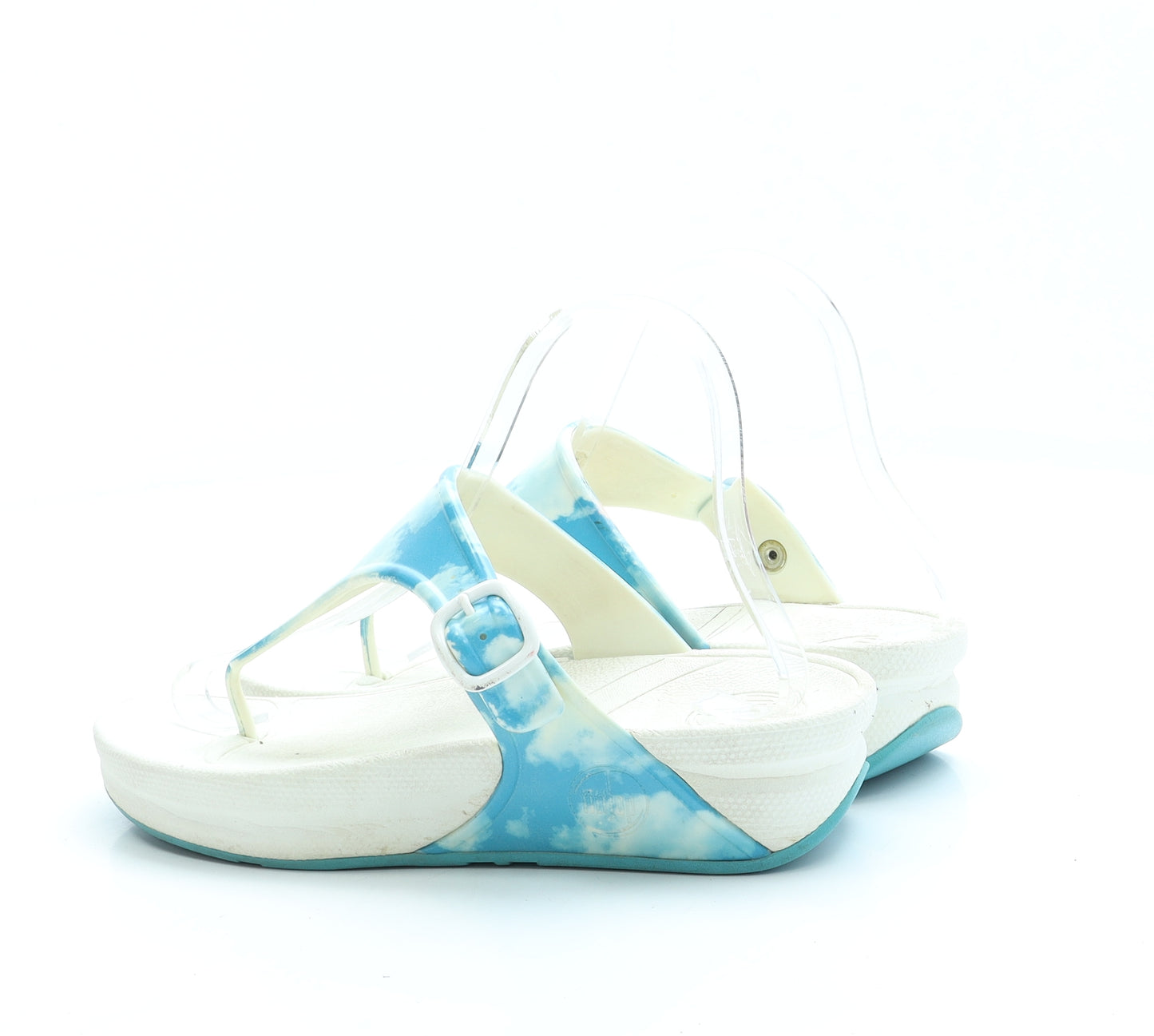 FitFlop Womens Blue Geometric Rubber Thong Sandal UK 4 - Cloud print