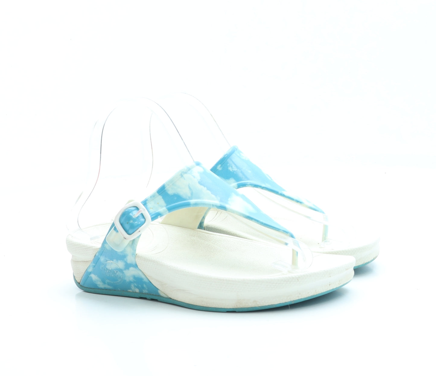 FitFlop Womens Blue Geometric Rubber Thong Sandal UK 4 - Cloud print